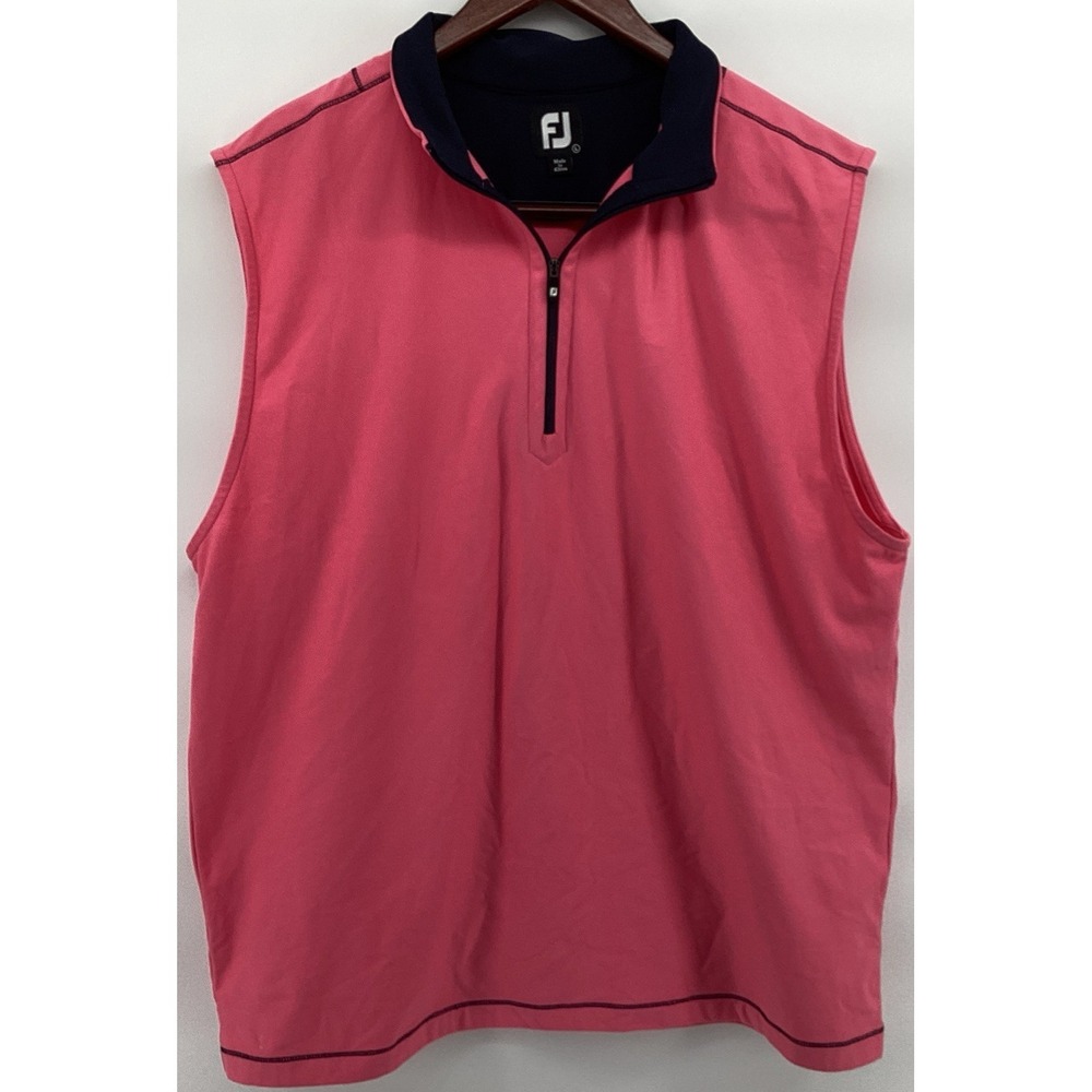FootJoy Golf Vest Mens L Pink Quarter Zip Sleeveless Pullover Performance